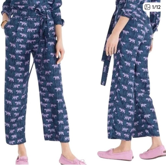 J. Crew Pants - J. Crew Navy and Purple Patterned Wide Leg Pants